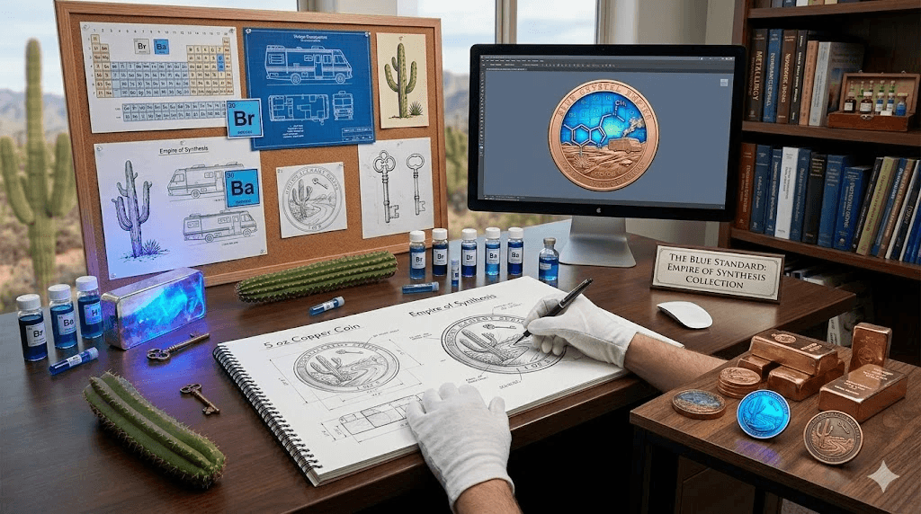 Cover illustration for The Blue Standard: Unveiling the Empire of Synthesis 5oz Copper Masterpiece